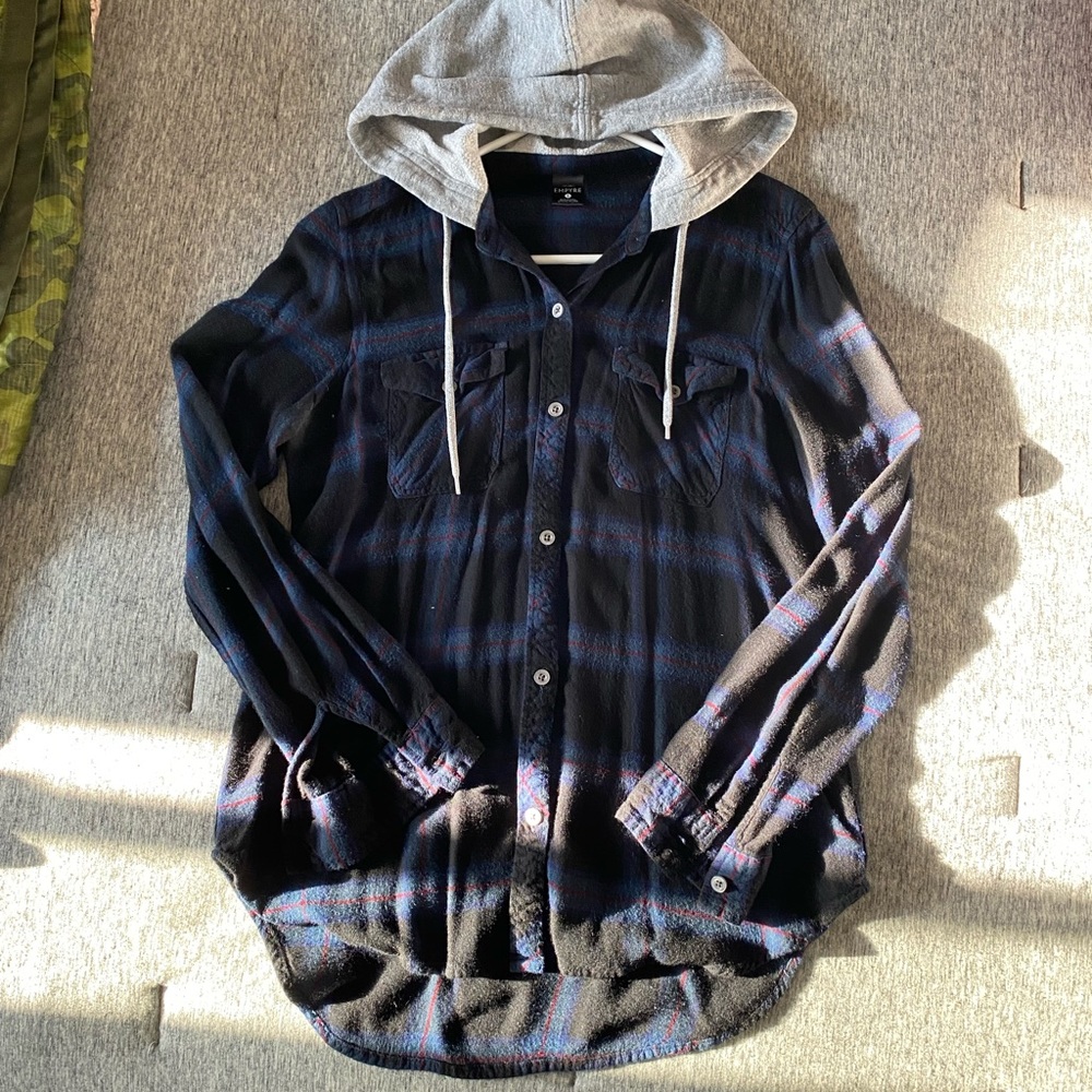 Empyre Black Hooded Flannel Shirt